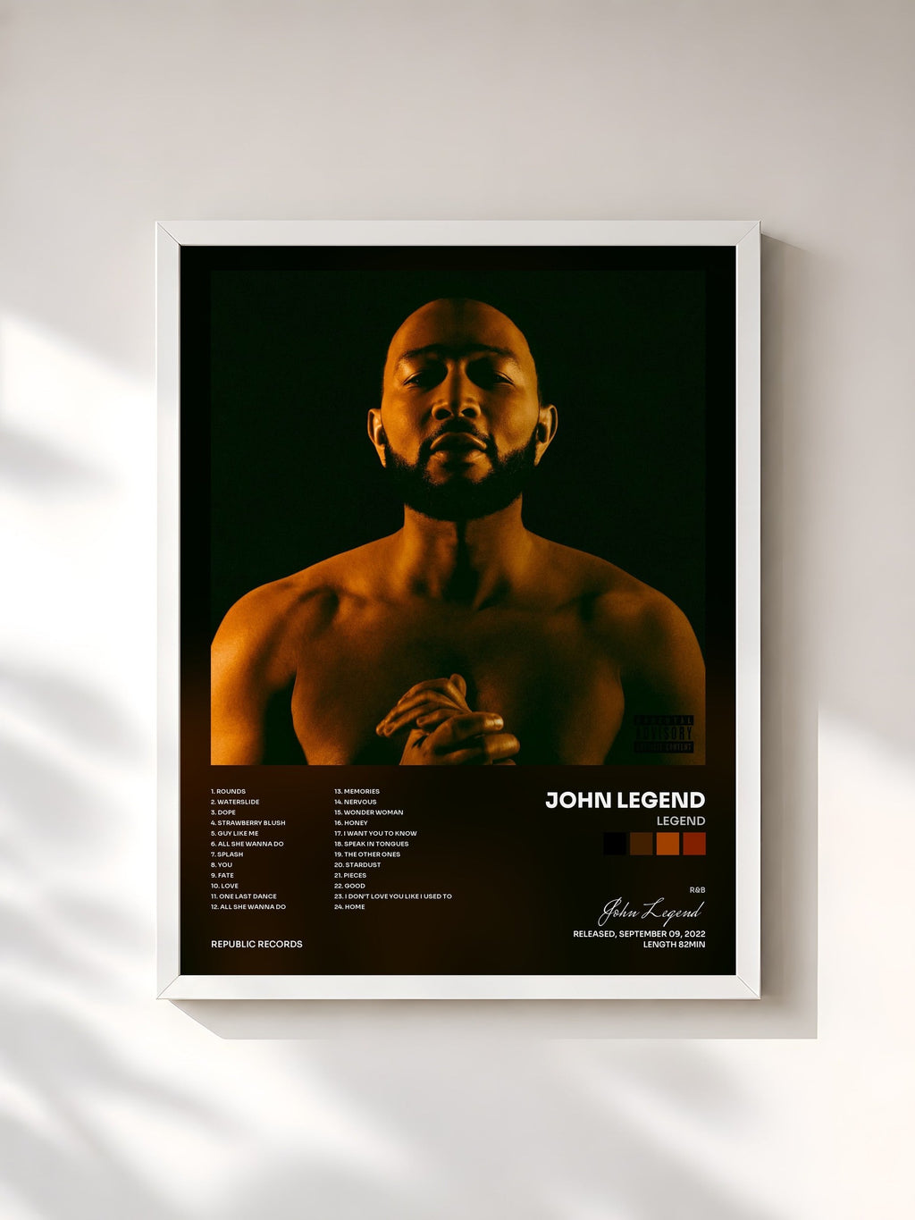 #blanc LEGEND by John Legend as a framed art print, white frame, printed and framed in France