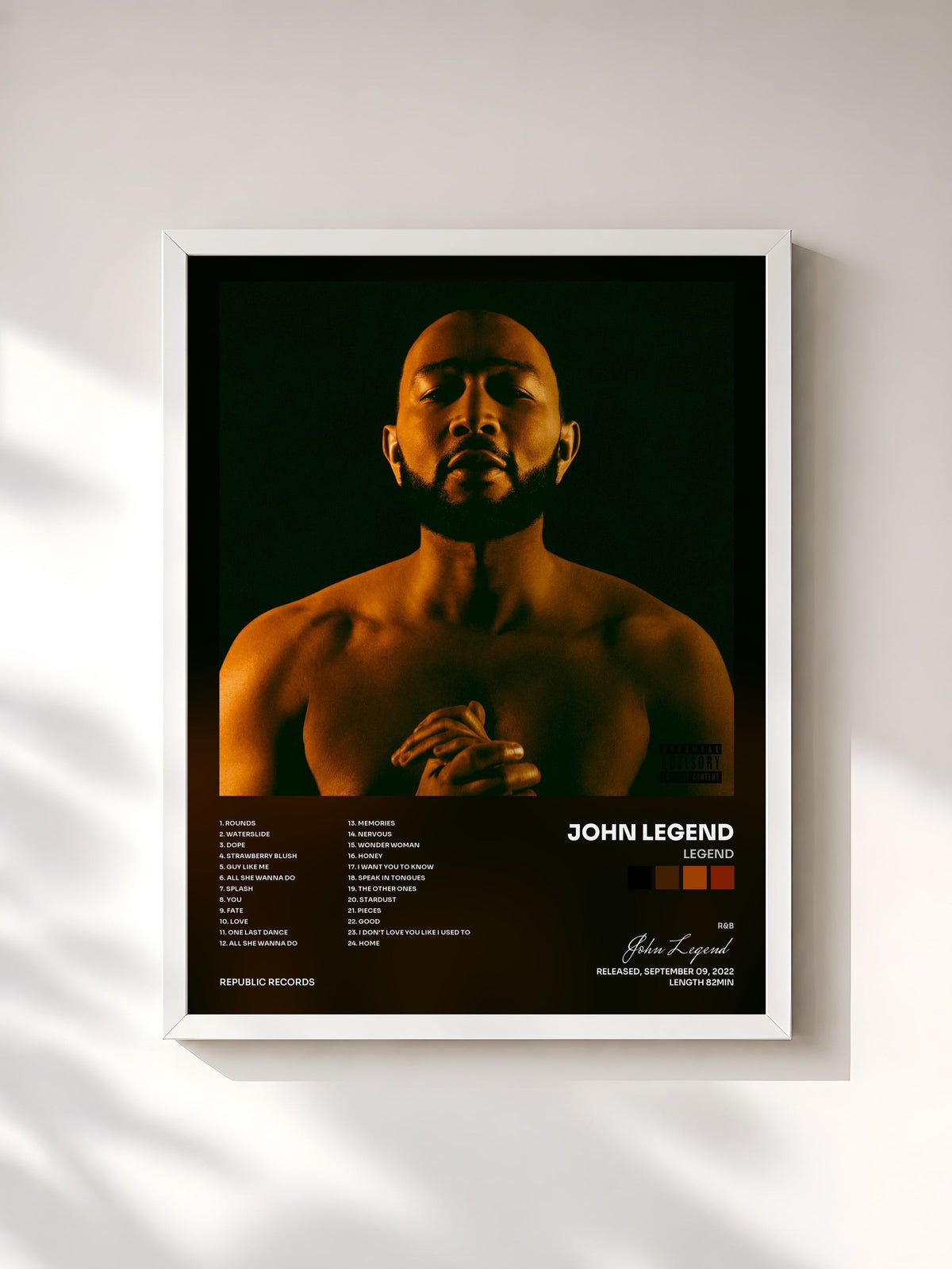 #blanc Tableau de l'album LEGEND de John Legend, cadre blanc, imprimé et encadré en France