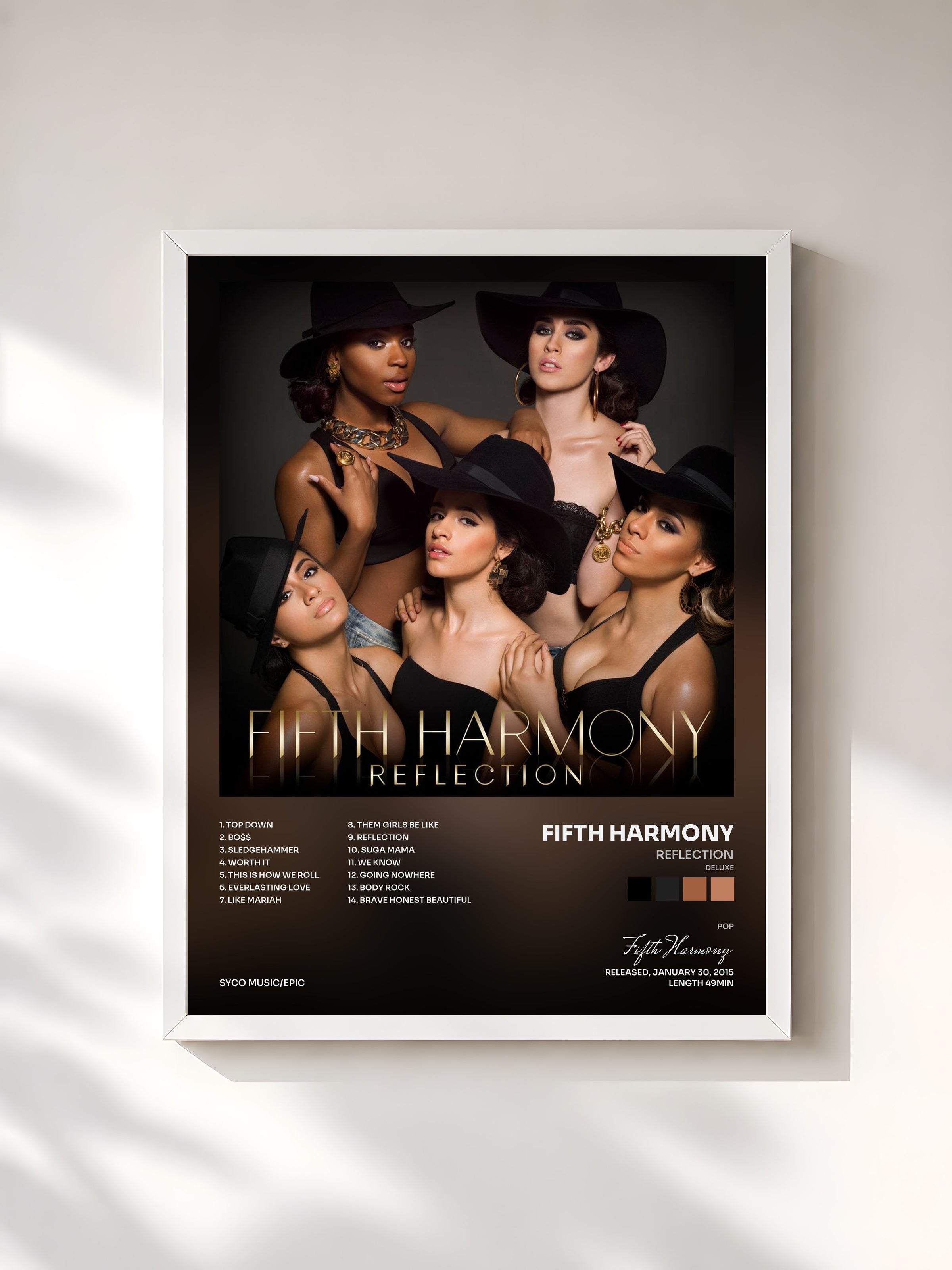 #blanc Tableau de l'album Reflection (Deluxe) de Fifth Harmony, cadre blanc, imprimé et encadré en France