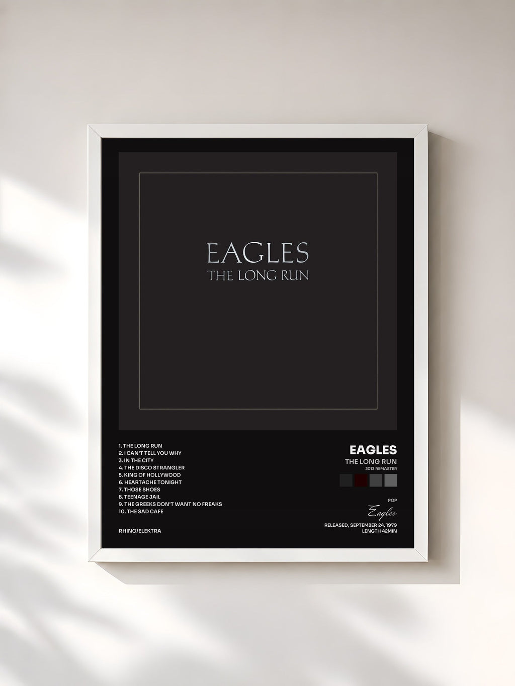 #blanc Tableau de l'album The Long Run (2013 Remaster) de Eagles, cadre blanc, imprimé et encadré en France