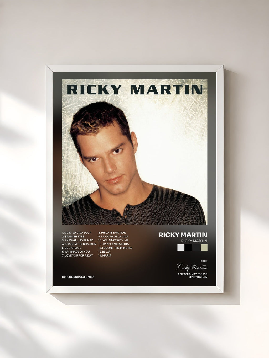#blanc Ricky Martin von Ricky Martin als gerahmter Kunstdruck, weißer Rahmen, gedruckt und gerahmt in Frankreich
