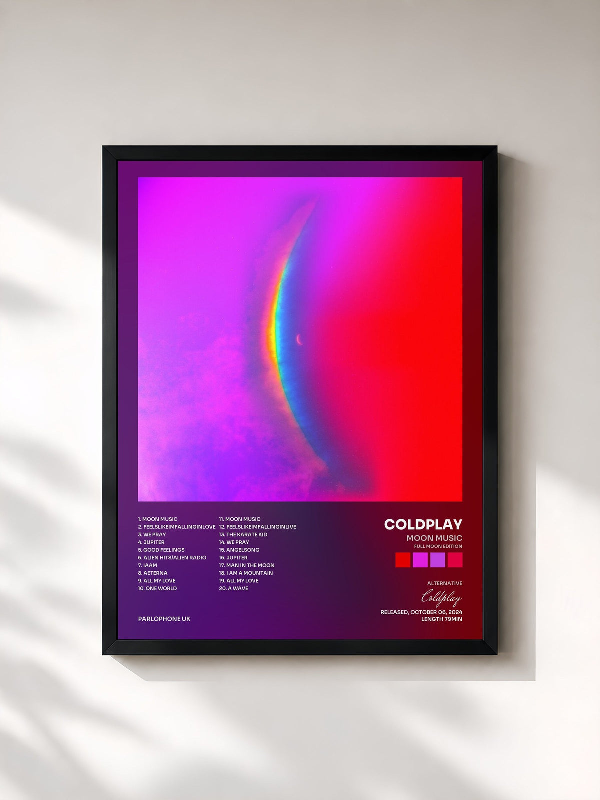 #noir Tableau de l'album Moon Music (Full Moon Edition) de Coldplay, cadre noir, imprimé et encadré en France