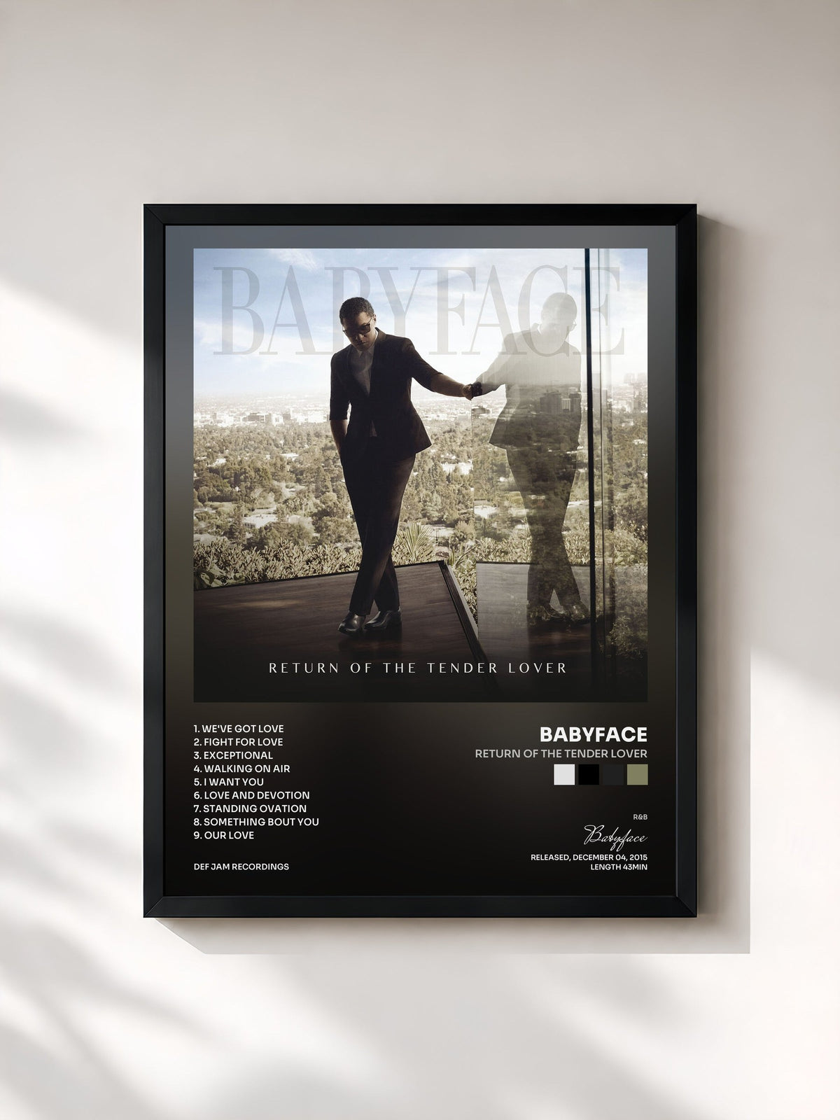 #noir Tableau de l'album Return Of The Tender Lover de Babyface, cadre noir, imprimé et encadré en France