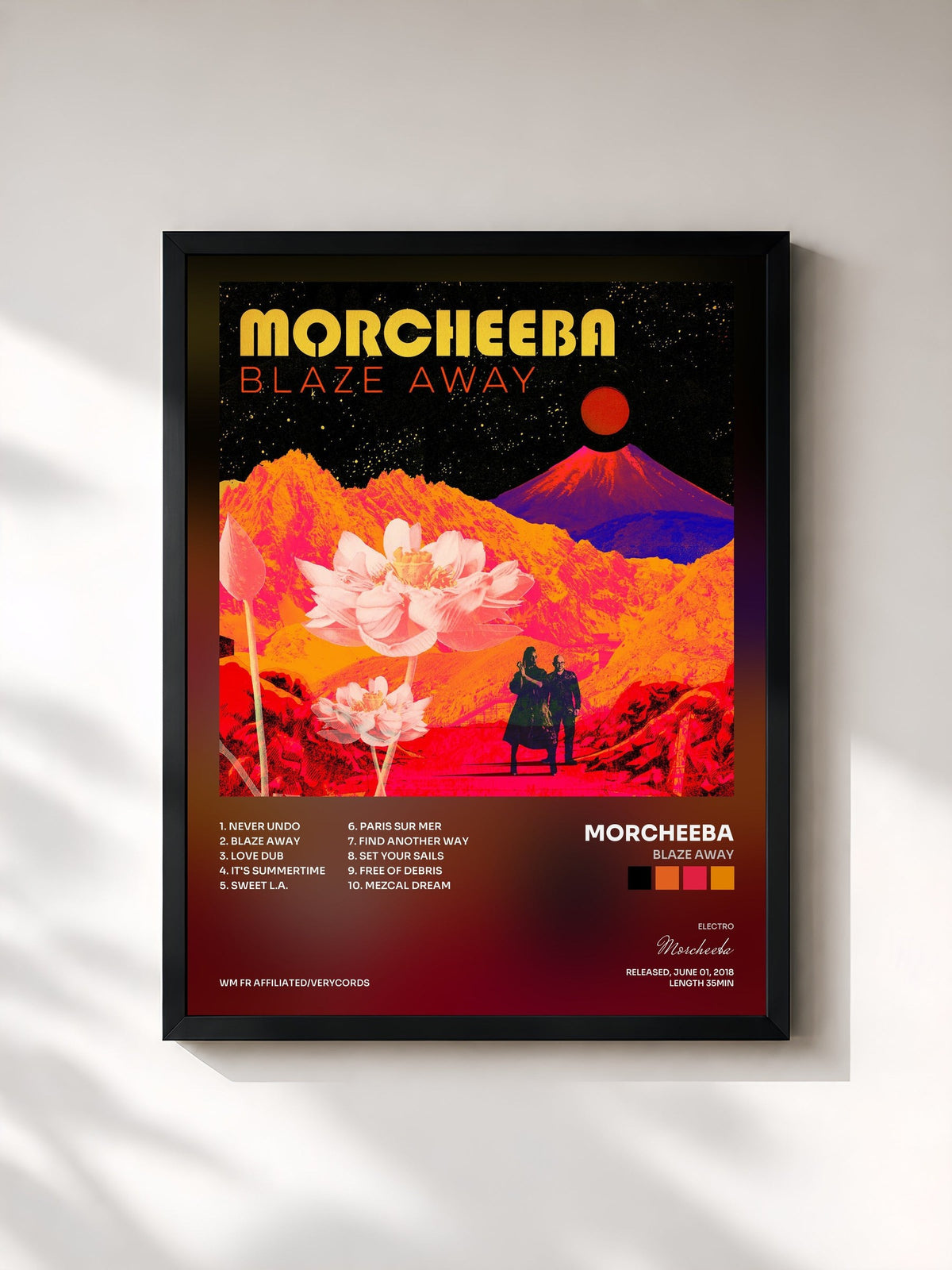 #noir Tableau de l'album Blaze Away de Morcheeba, cadre noir, imprimé et encadré en France
