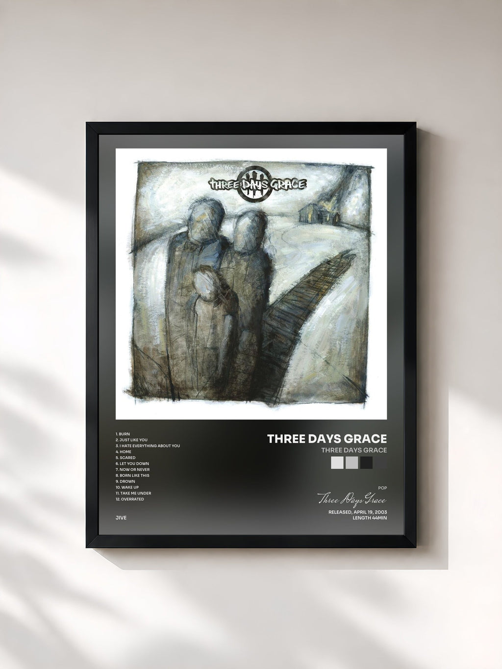 #noir Tableau de l'album Three Days Grace de Three Days Grace, cadre noir, imprimé et encadré en France