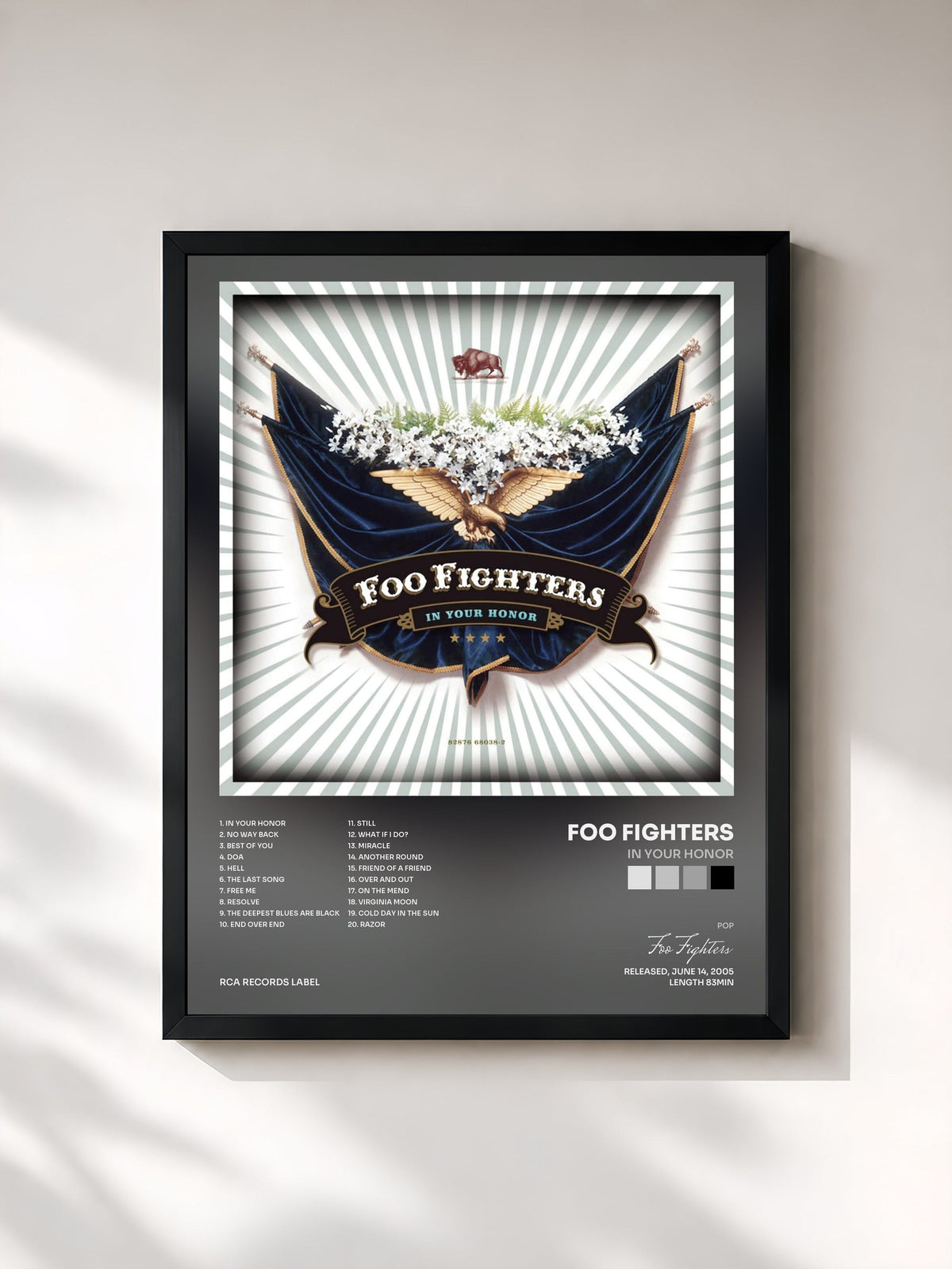 #noir Tableau de l'album In Your Honor de Foo Fighters, cadre noir, imprimé et encadré en France