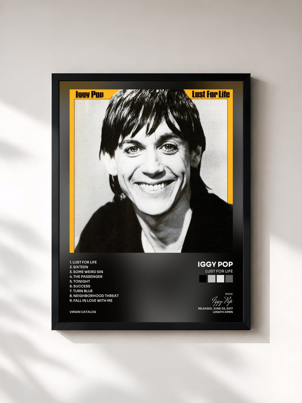 #noir Tableau de l'album Lust For Life de Iggy Pop, cadre noir, imprimé et encadré en France