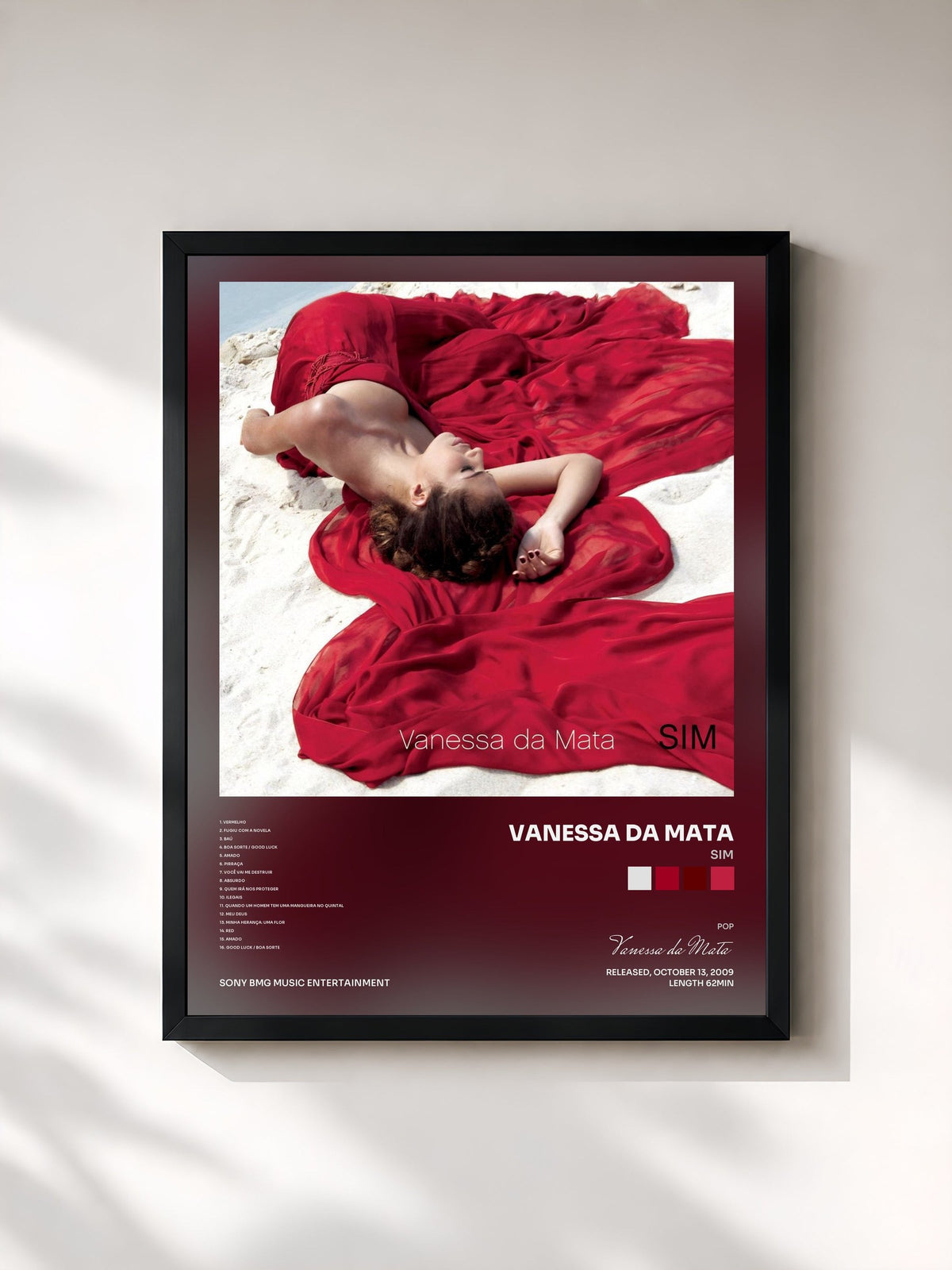 #noir Tableau de l'album Sim de Vanessa da Mata, cadre noir, imprimé et encadré en France