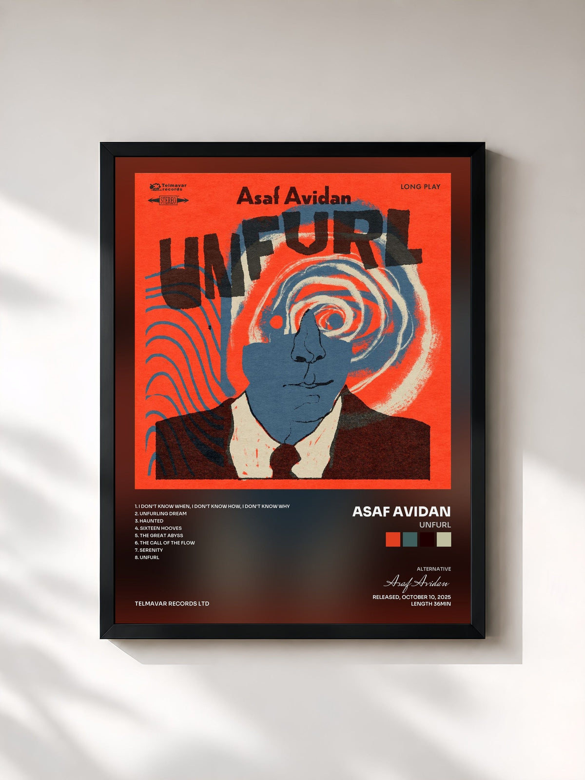 #noir Tableau de l'album Unfurl de Asaf Avidan, cadre noir, imprimé et encadré en France