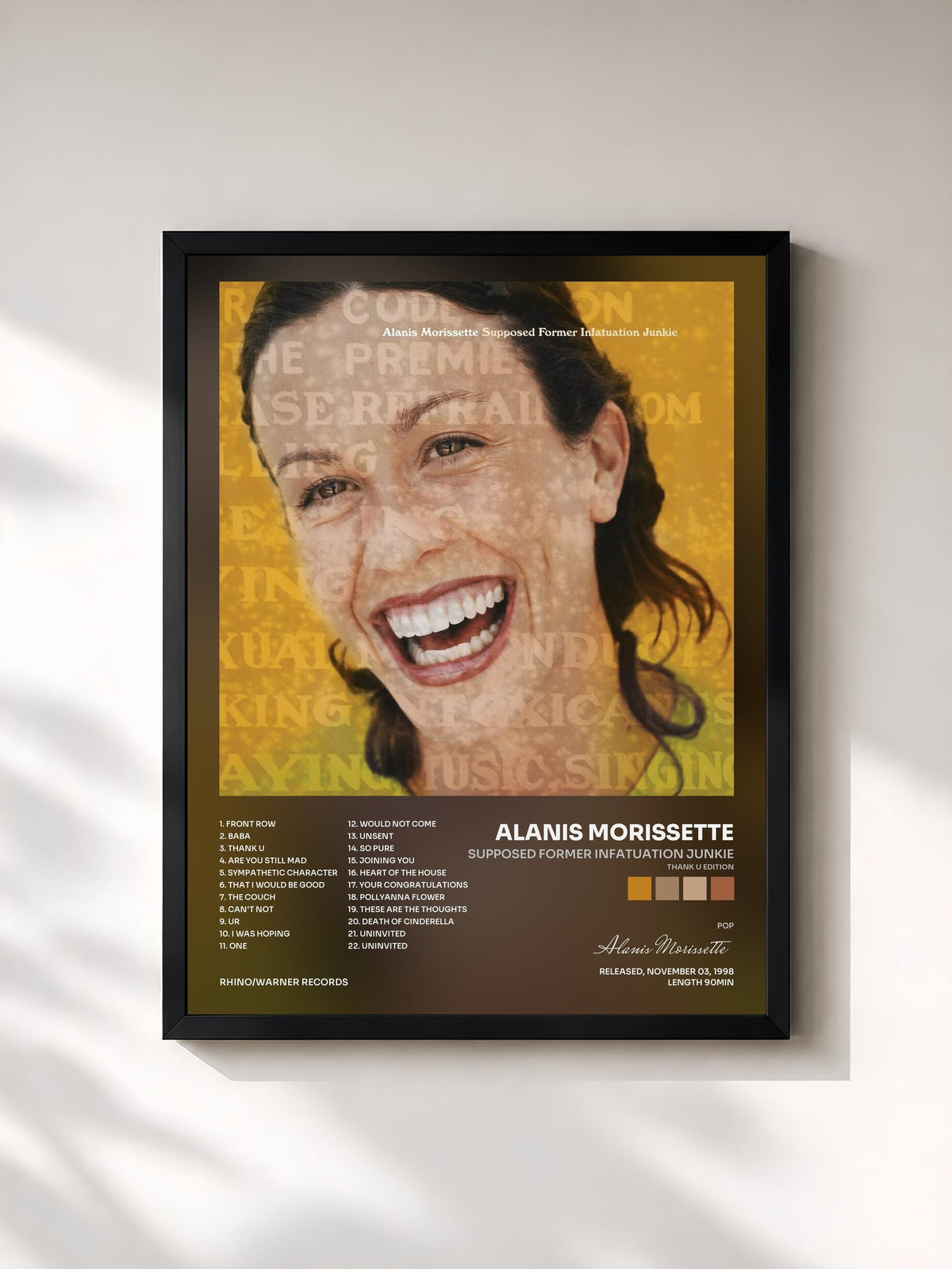 #noir Tableau de l'album Supposed Former Infatuation Junkie (Thank U Edition) de Alanis Morissette, cadre noir, imprimé et encadré en France