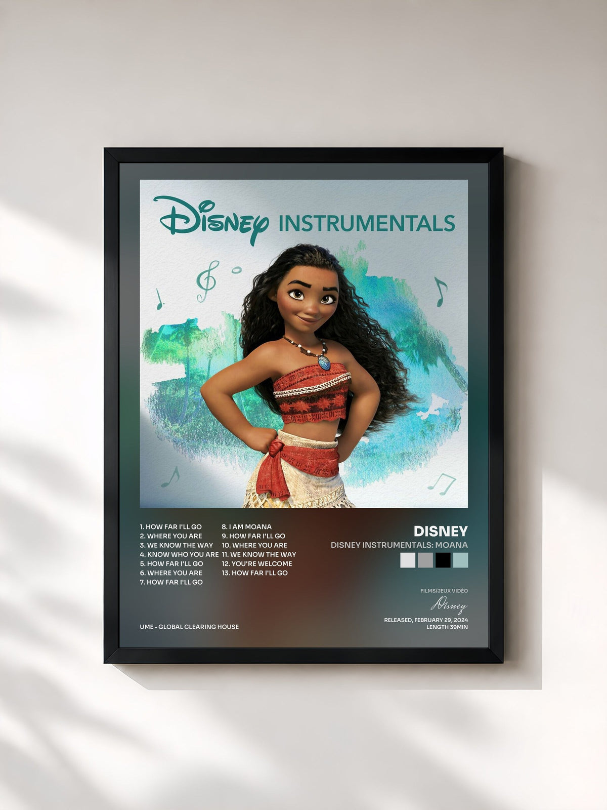 #noir Tableau de l'album Disney Instrumentals: Moana de Disney, cadre noir, imprimé et encadré en France