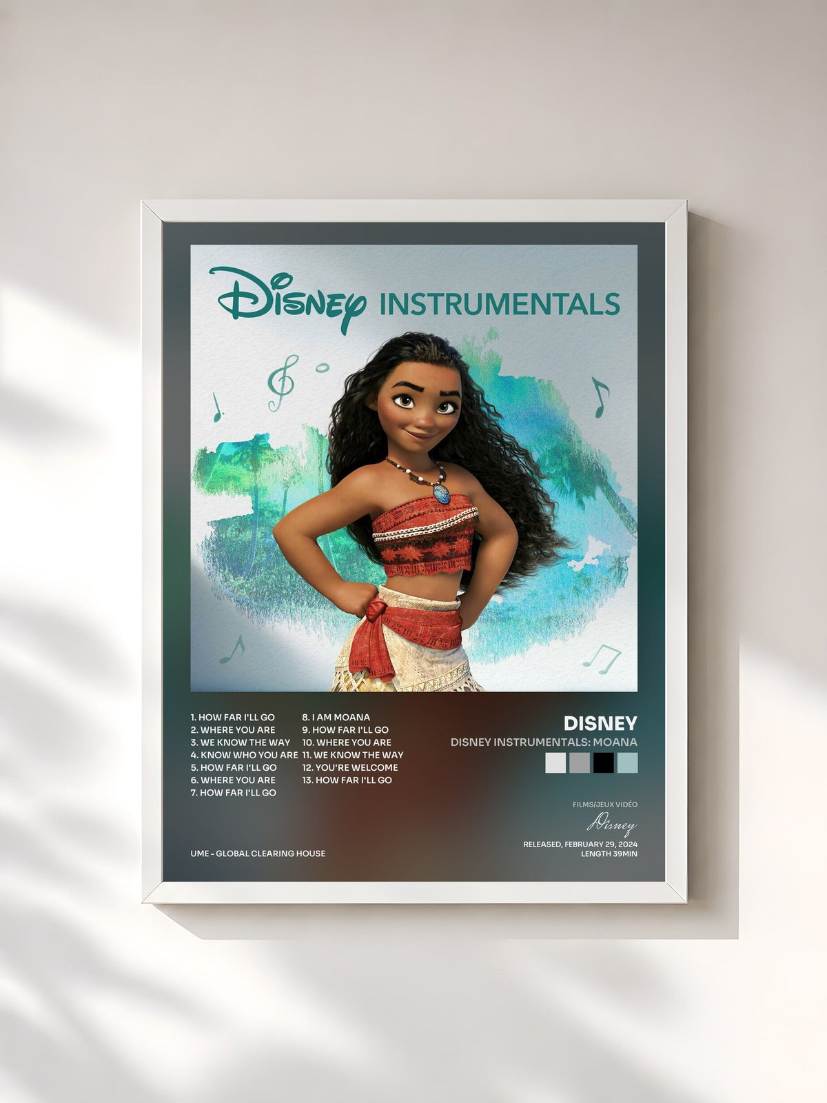 #blanc Tableau de l'album Disney Instrumentals: Moana de Disney, cadre blanc, imprimé et encadré en France