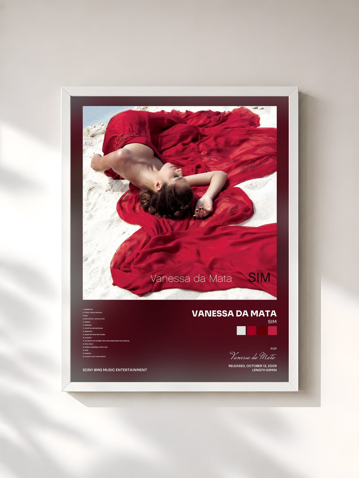 #blanc Tableau de l'album Sim de Vanessa da Mata, cadre blanc, imprimé et encadré en France