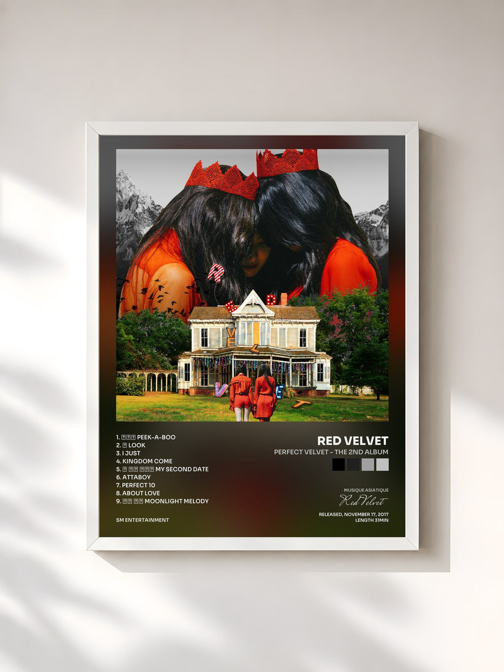 #blanc Tableau de l'album Perfect Velvet - The 2nd Album de Red Velvet, cadre blanc, imprimé et encadré en France
