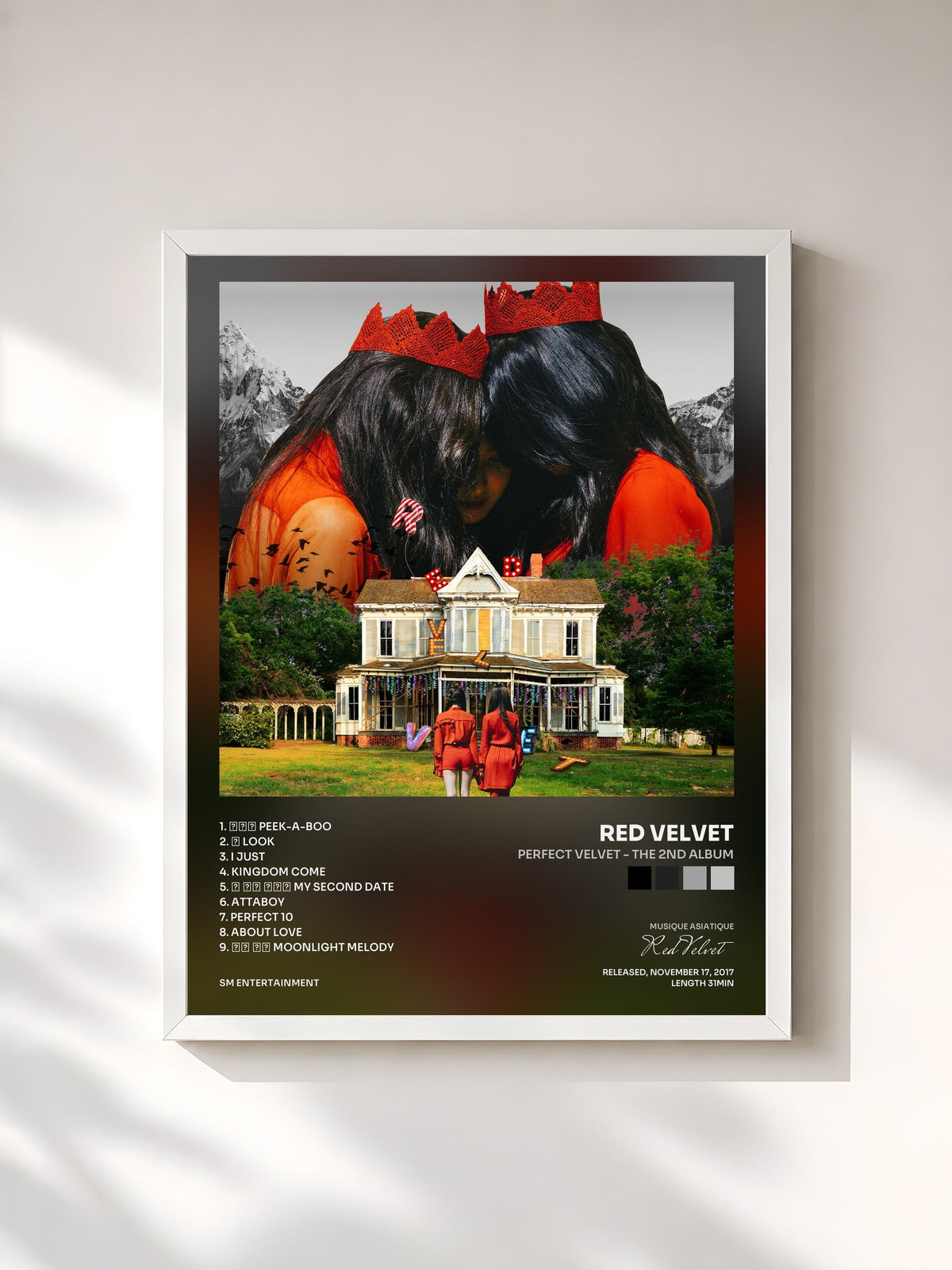 #blanc Tableau de l'album Perfect Velvet - The 2nd Album de Red Velvet, cadre blanc, imprimé et encadré en France