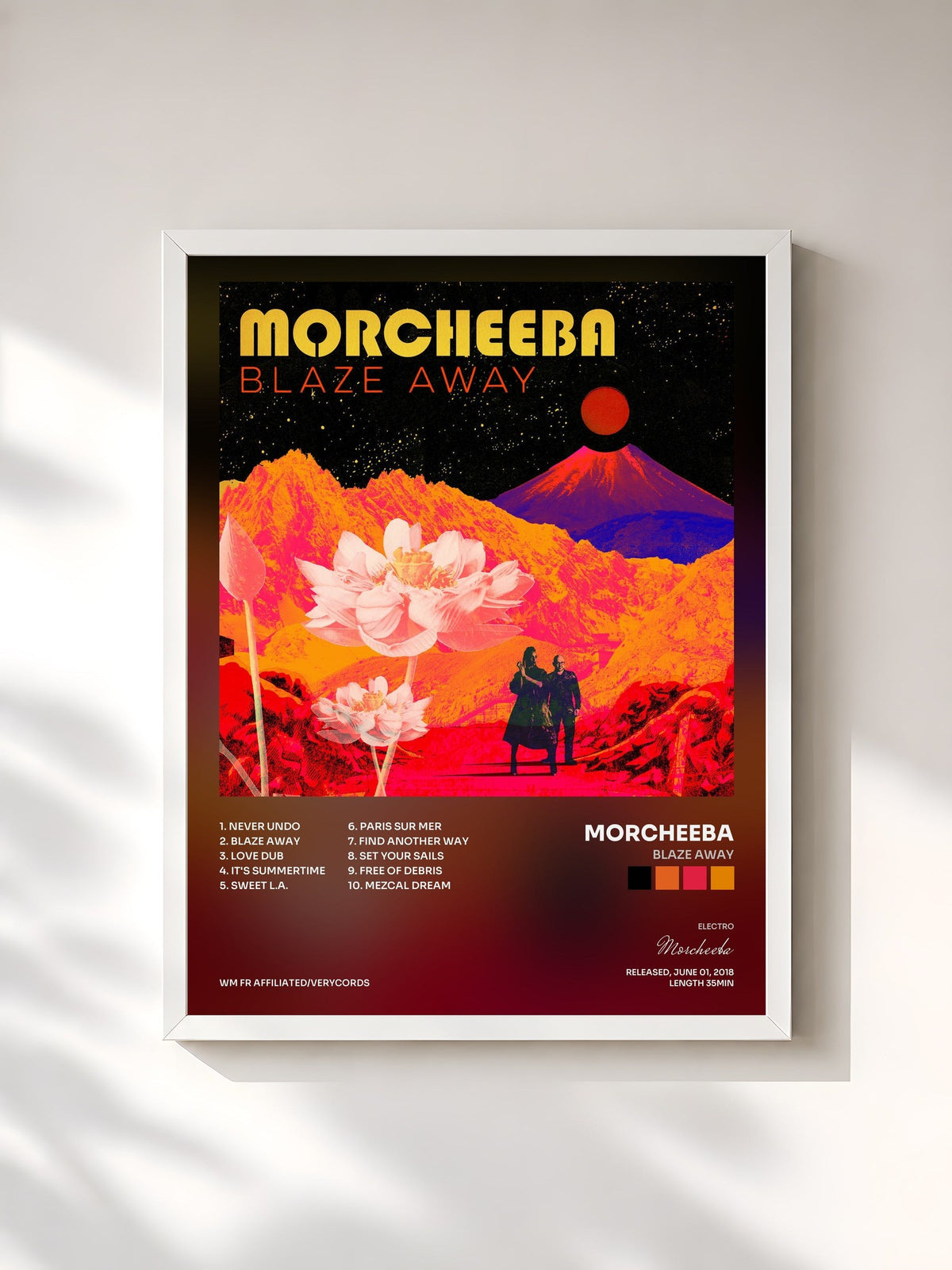 #blanc Tableau de l'album Blaze Away de Morcheeba, cadre blanc, imprimé et encadré en France