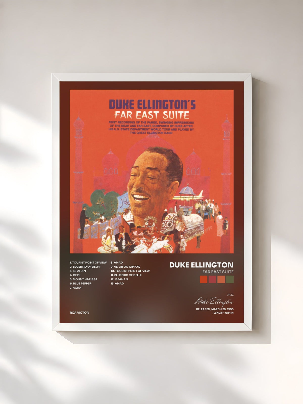 #blanc Tableau de l'album Far East Suite de Duke Ellington, cadre blanc, imprimé et encadré en France