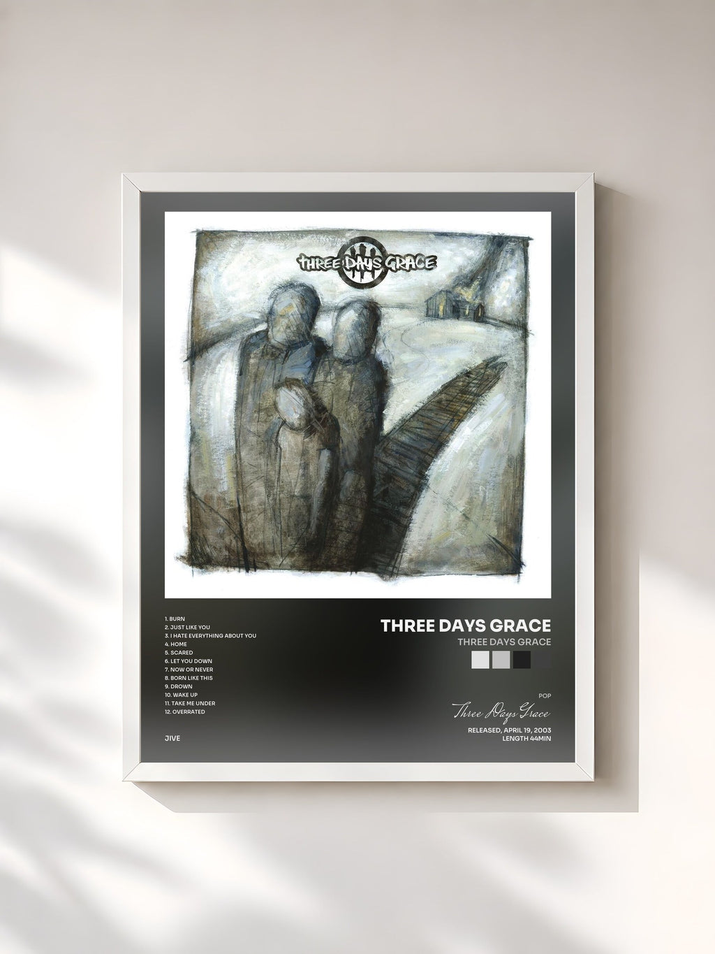 #blanc Tableau de l'album Three Days Grace de Three Days Grace, cadre blanc, imprimé et encadré en France