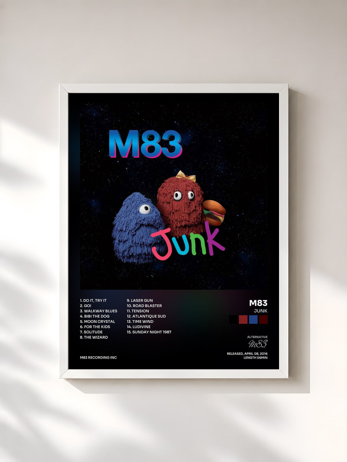 #blanc Tableau de l'album Junk de M83, cadre blanc, imprimé et encadré en France