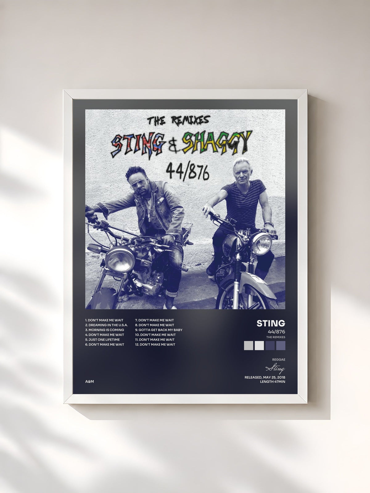 #blanc 44/876 (The Remixes) by Sting as a framed art print, white frame, printed and framed in France