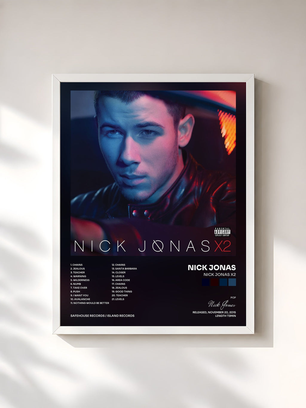 #blanc Nick Jonas X2 von Nick Jonas als gerahmter Kunstdruck, weißer Rahmen, gedruckt und gerahmt in Frankreich