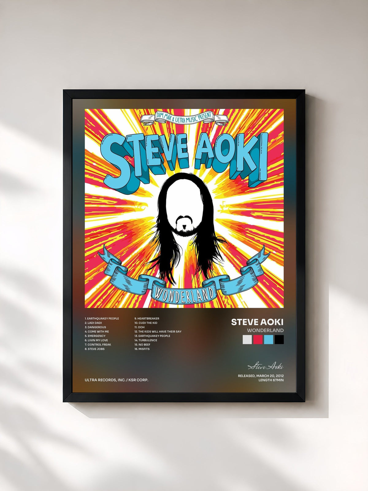 #noir Tableau de l'album Wonderland de Steve Aoki, cadre noir, imprimé et encadré en France