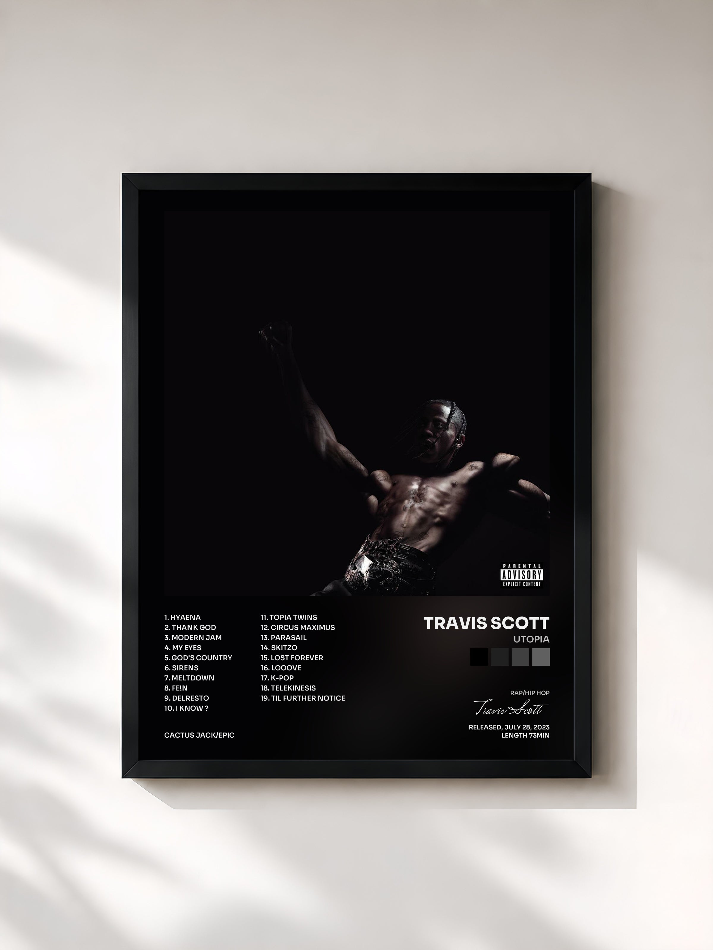 #noir Tableau de l'album UTOPIA de Travis Scott, cadre noir, imprimé et encadré en France