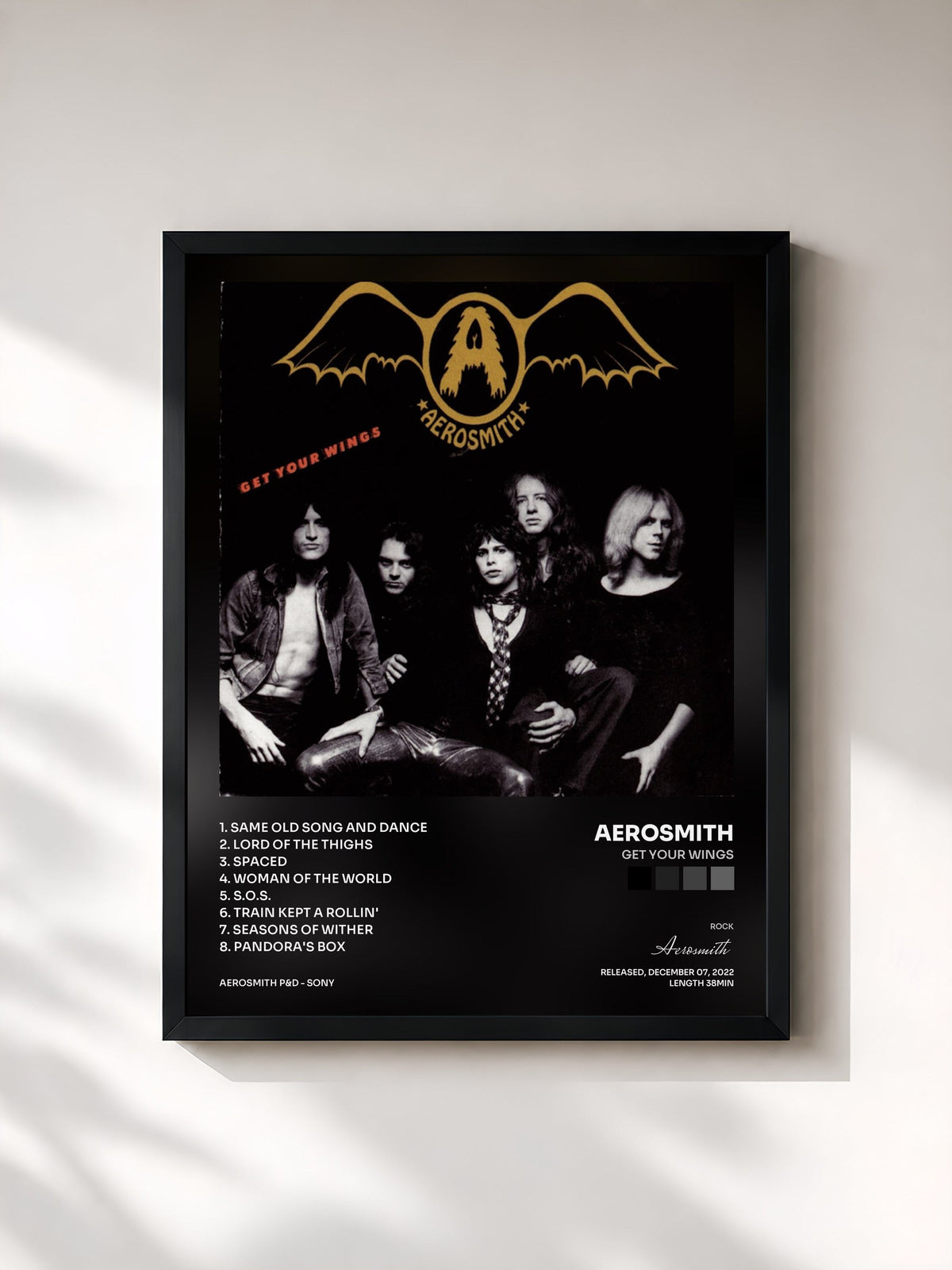 #noir Tableau de l'album Get Your Wings de Aerosmith, cadre noir, imprimé et encadré en France