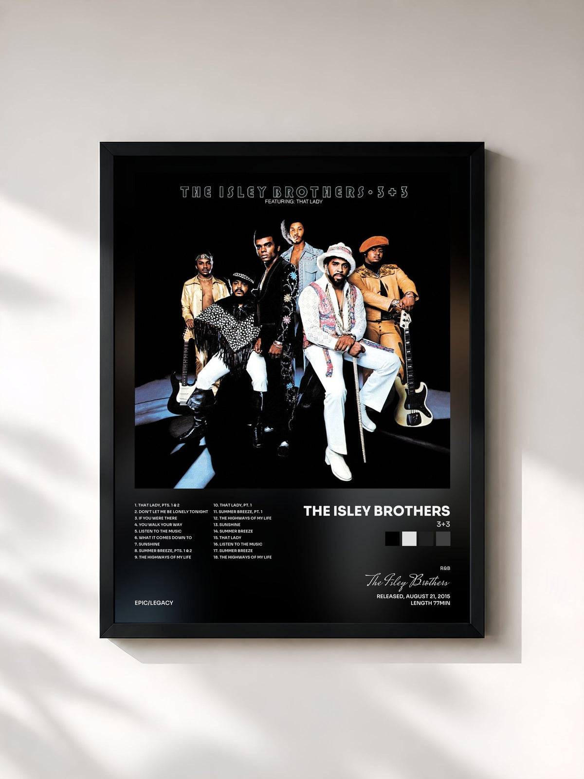 #noir Tableau de l'album 3+3 de The Isley Brothers, cadre noir, imprimé et encadré en France