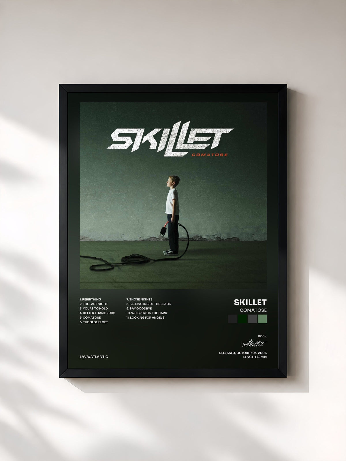 #noir Tableau de l'album Comatose de Skillet, cadre noir, imprimé et encadré en France