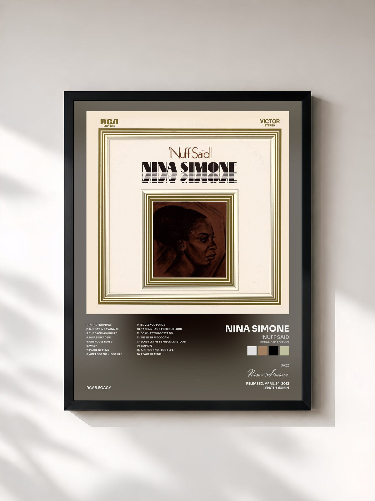 #noir Tableau de l'album 'Nuff Said (Expanded Edition) de Nina Simone, cadre noir, imprimé et encadré en France