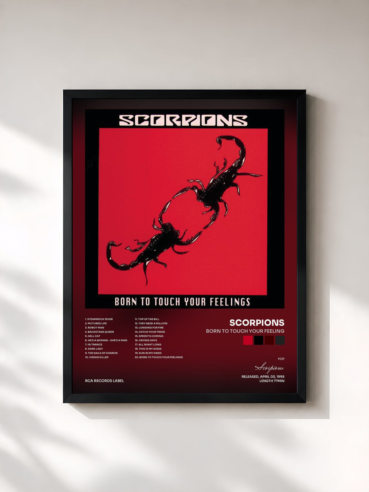 #noir Tableau de l'album Born To Touch Your Feeling de Scorpions, cadre noir, imprimé et encadré en France