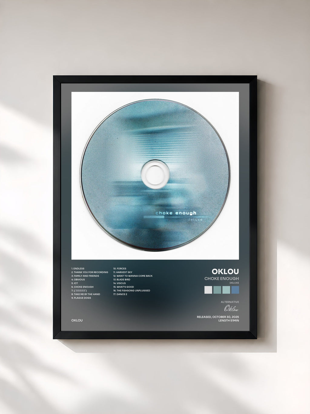 #noir Tableau de l'album choke enough (Deluxe) de Oklou, cadre noir, imprimé et encadré en France