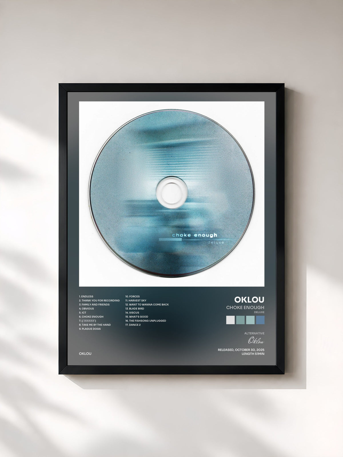 #noir Tableau de l'album choke enough (Deluxe) de Oklou, cadre noir, imprimé et encadré en France