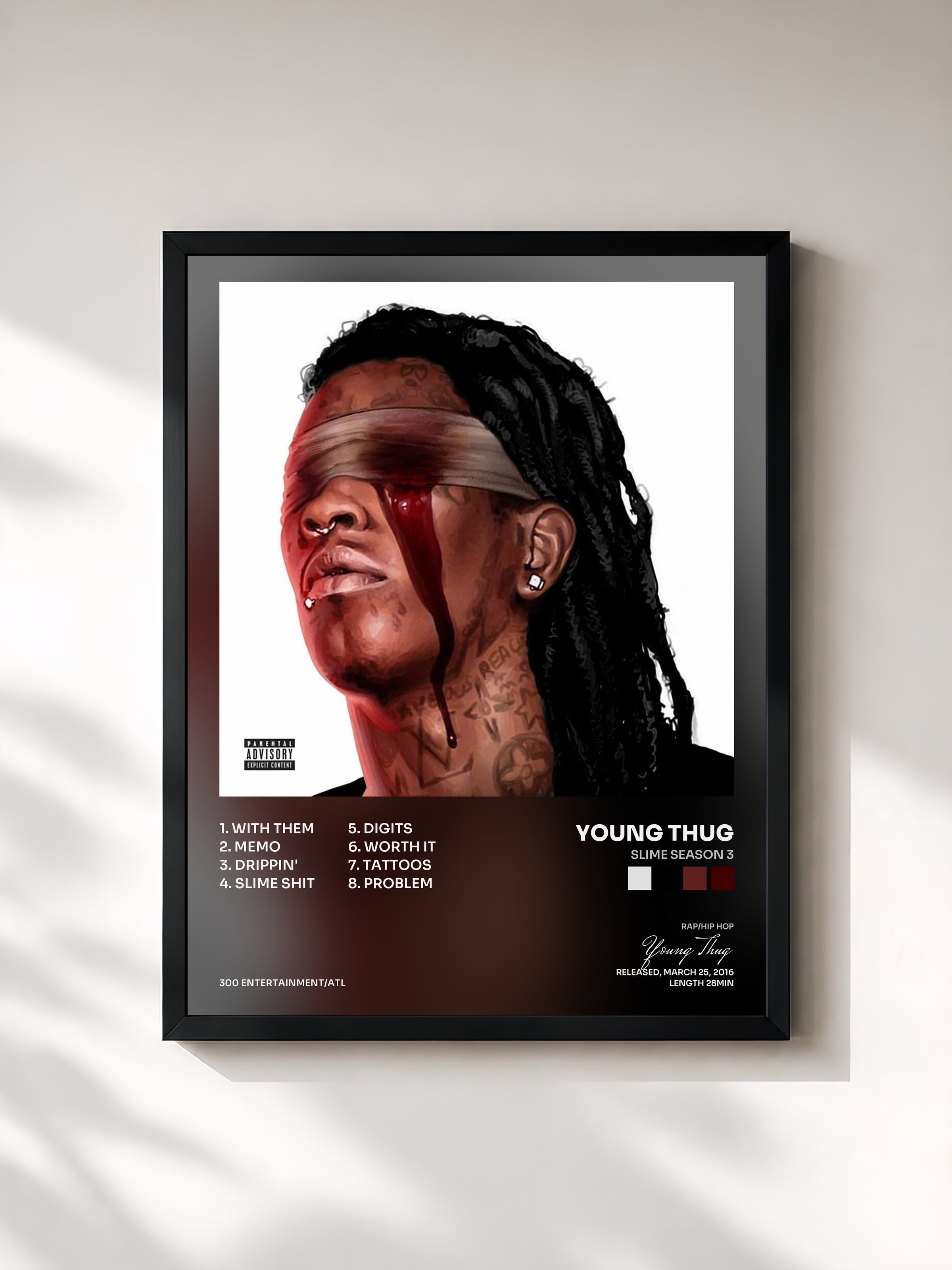 #noir Tableau de l'album Slime Season 3 de Young Thug, cadre noir, imprimé et encadré en France