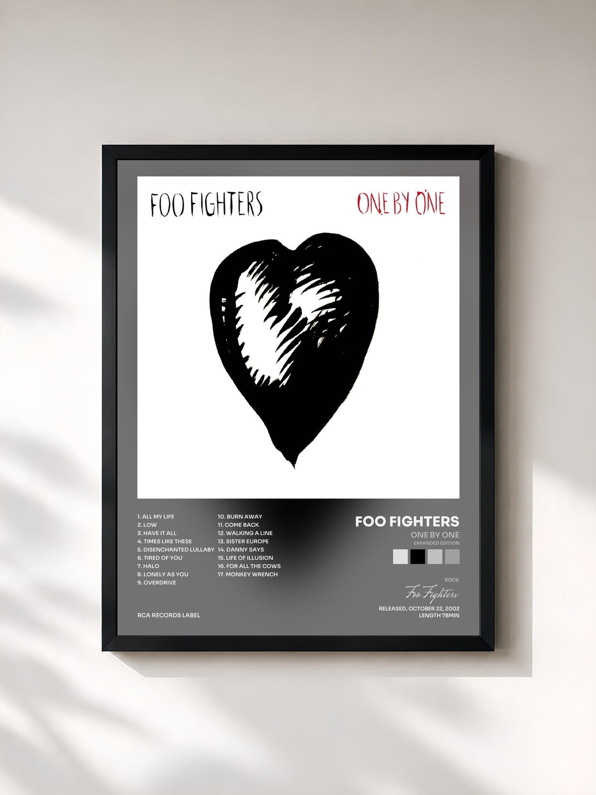 #noir Tableau de l'album One By One (Expanded Edition) de Foo Fighters, cadre noir, imprimé et encadré en France