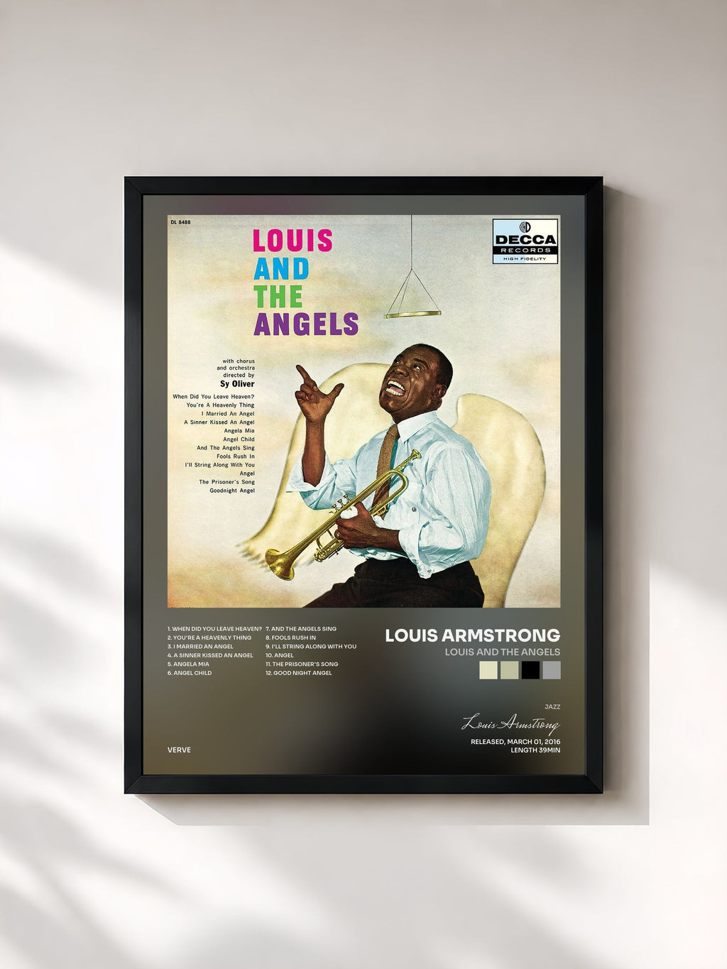 #noir Tableau de l'album Louis and the Angels de Louis Armstrong, cadre noir, imprimé et encadré en France
