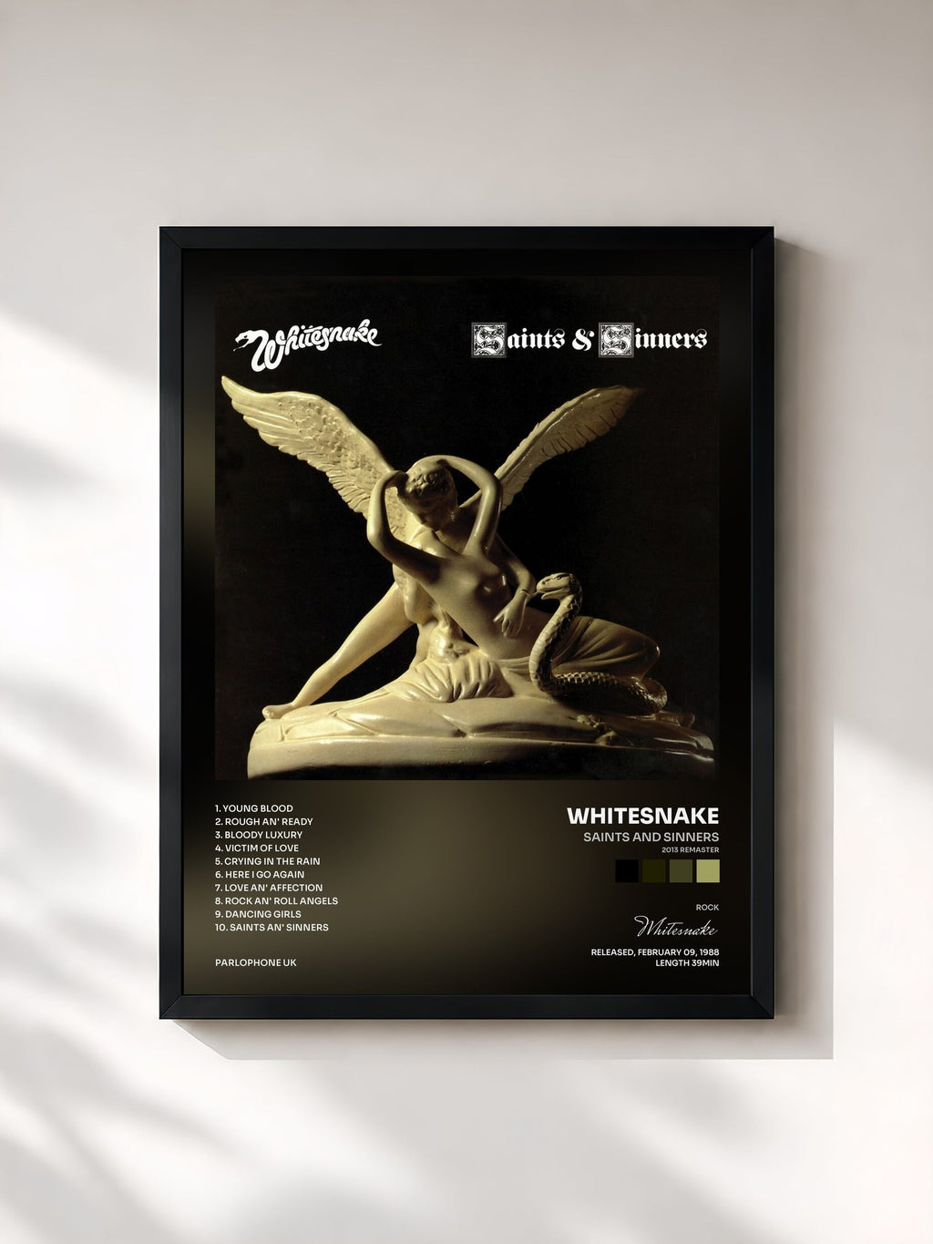 #noir Saints and Sinners (2013 Remaster) di Whitesnake in stampa incorniciata, cornice nera, stampata e incorniciata in Francia