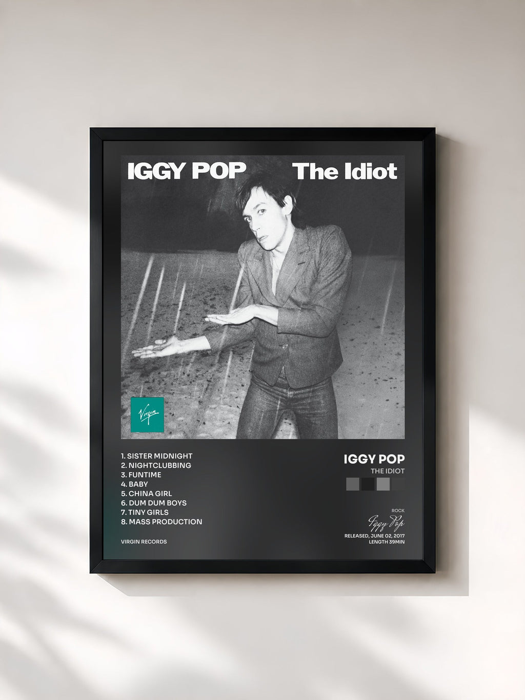 #noir Tableau de l'album The Idiot de Iggy Pop, cadre noir, imprimé et encadré en France