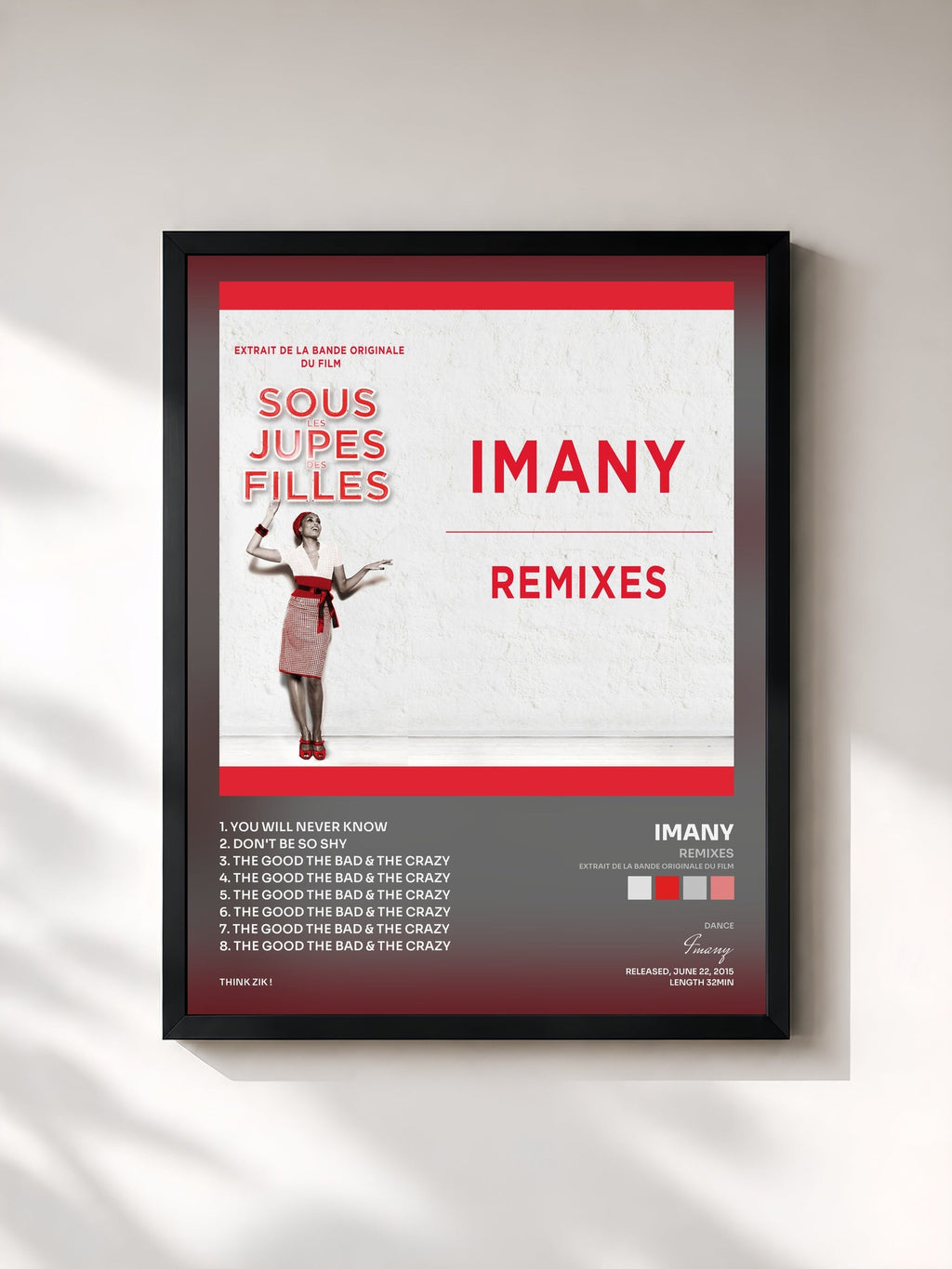 #noir Tableau de l'album Remixes (Extrait de la bande originale du film) de Imany, cadre noir, imprimé et encadré en France