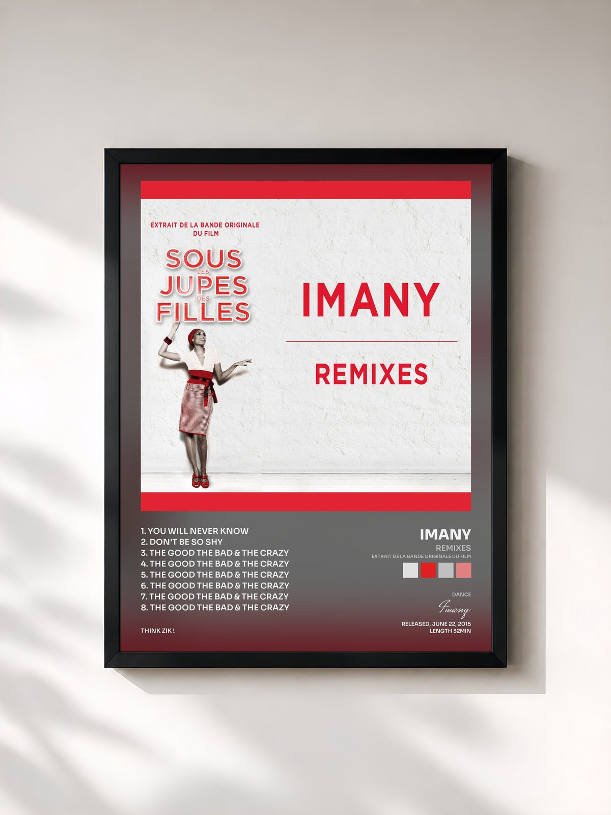 #noir Tableau de l'album Remixes (Extrait de la bande originale du film) de Imany, cadre noir, imprimé et encadré en France