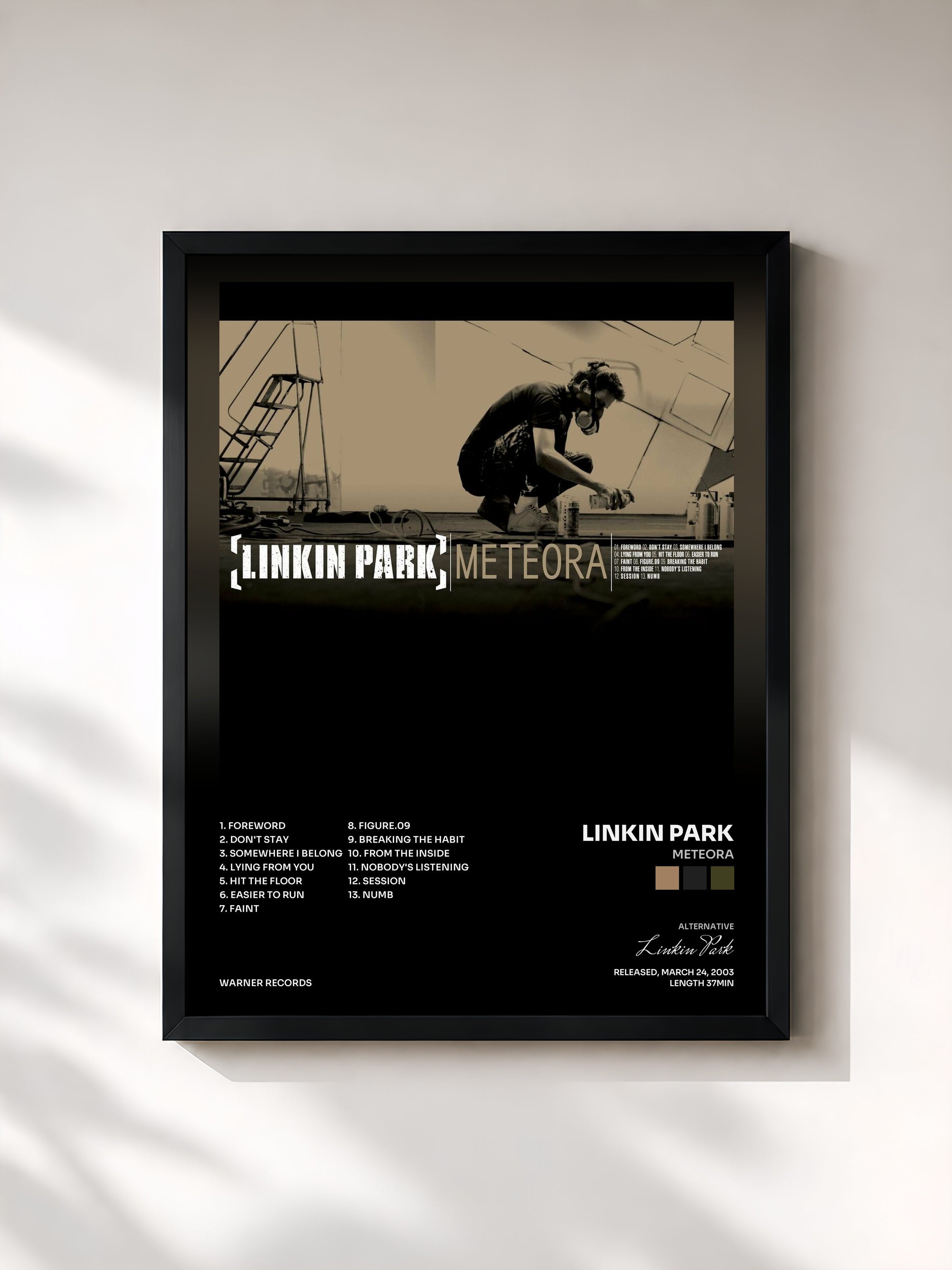 #noir Meteora di Linkin Park in stampa incorniciata, cornice nera, stampata e incorniciata in Francia