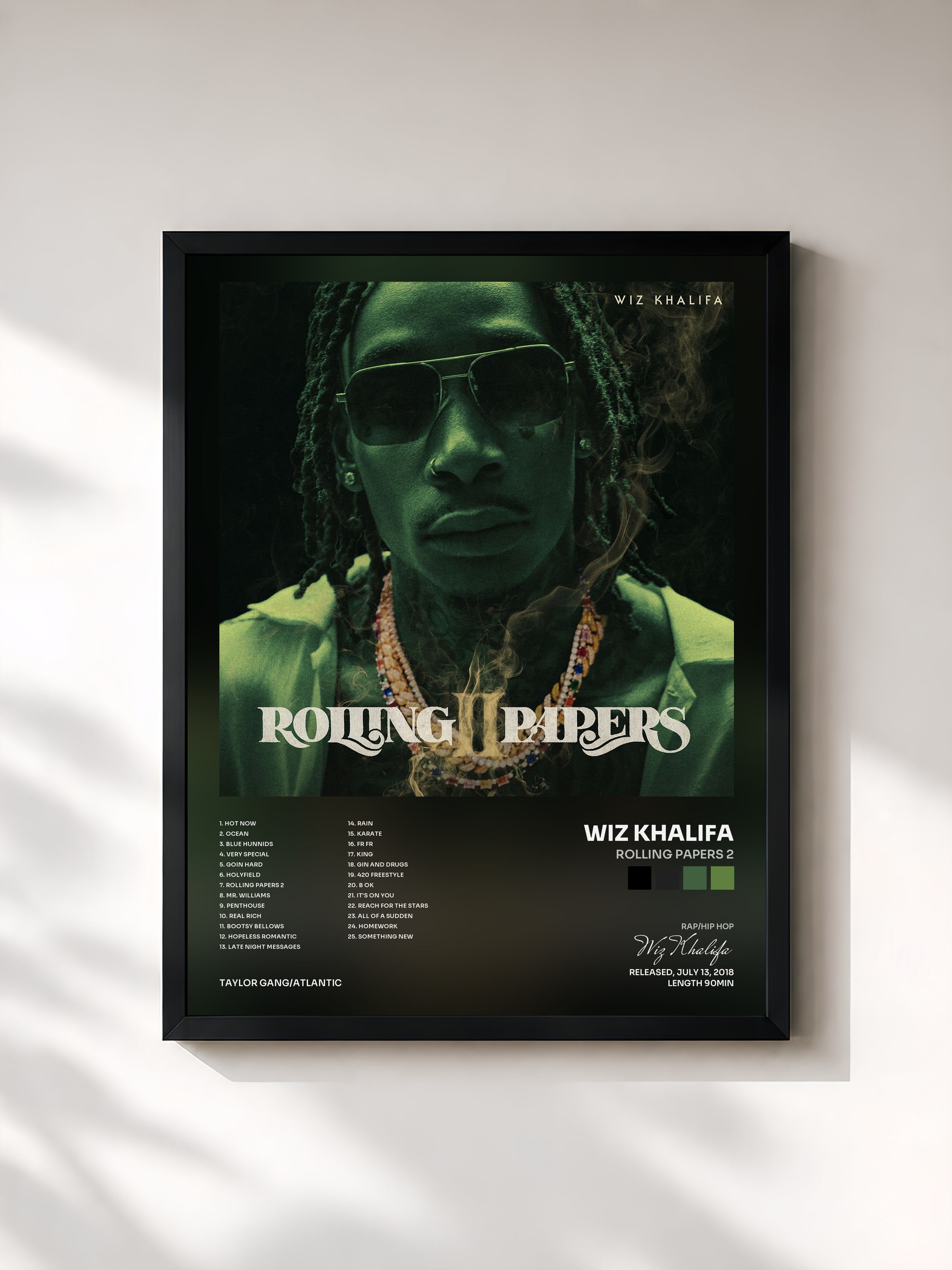 #noir Rolling Papers 2 by Wiz Khalifa as a framed art print, black frame, printed and framed in France