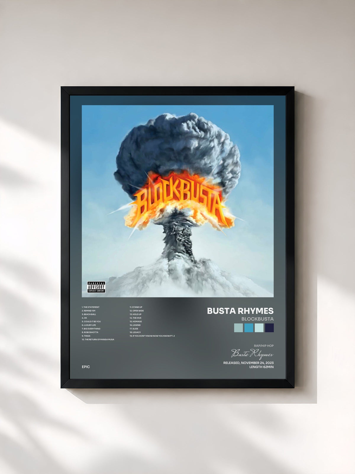 #noir Tableau de l'album BLOCKBUSTA de Busta Rhymes, cadre noir, imprimé et encadré en France