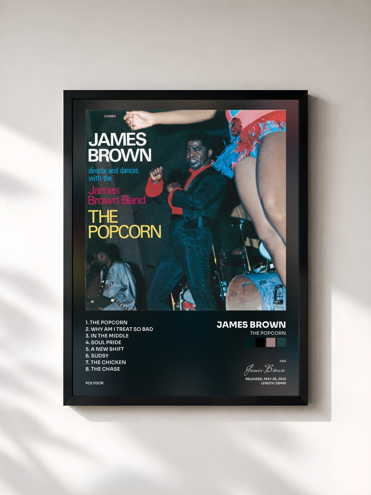 #noir Tableau de l'album The Popcorn de James Brown, cadre noir, imprimé et encadré en France