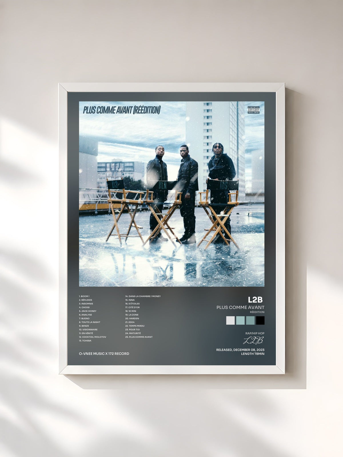 #blanc Tableau de l'album Plus Comme Avant (Réedition) de L2B, cadre blanc, imprimé et encadré en France