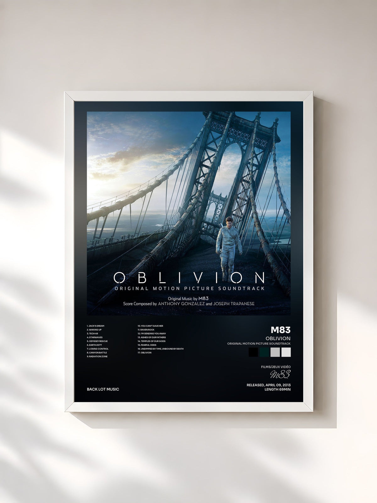 #blanc Tableau de l'album Oblivion (Original Motion Picture Soundtrack) de M83, cadre blanc, imprimé et encadré en France