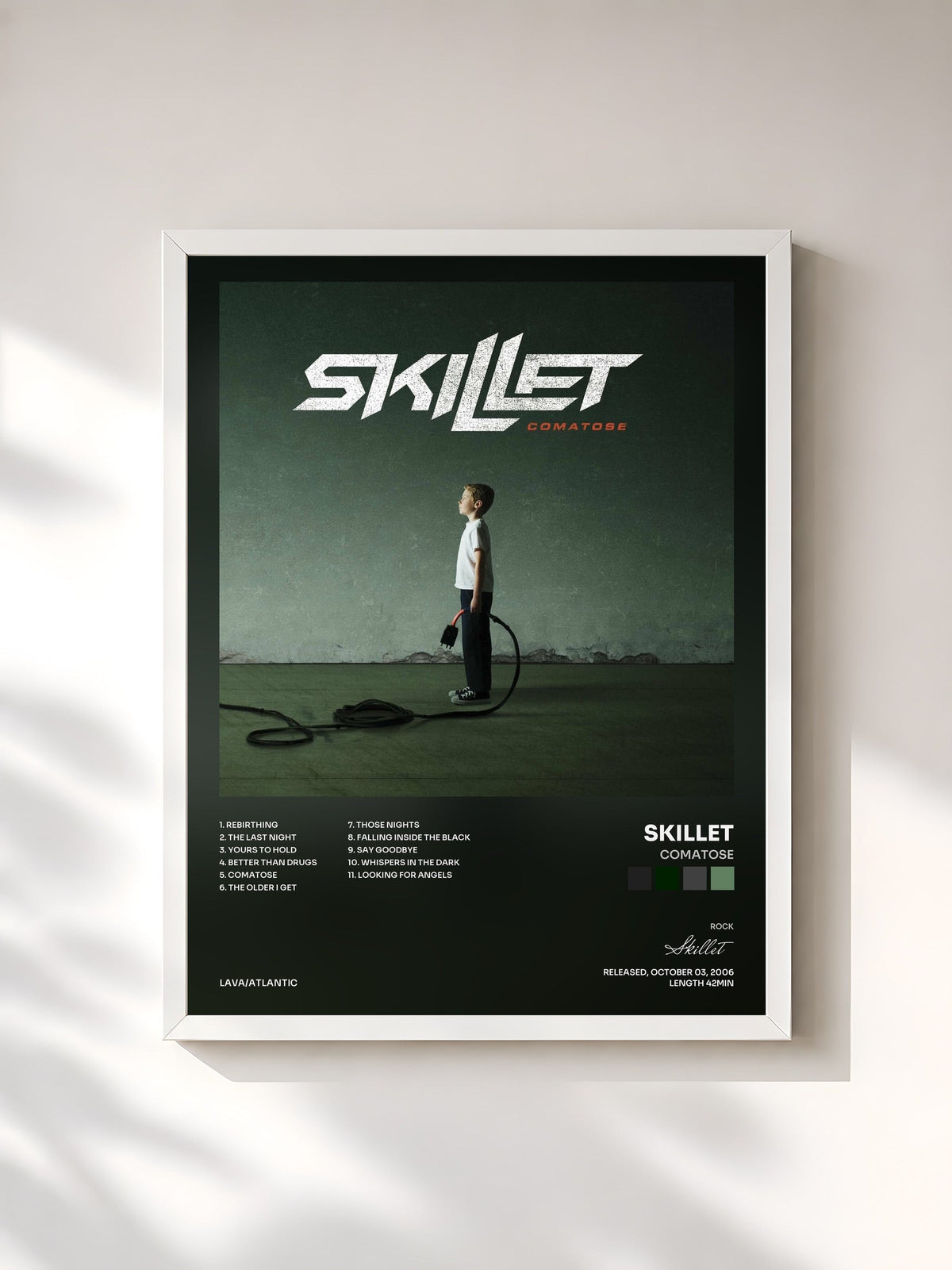 #blanc Tableau de l'album Comatose de Skillet, cadre blanc, imprimé et encadré en France