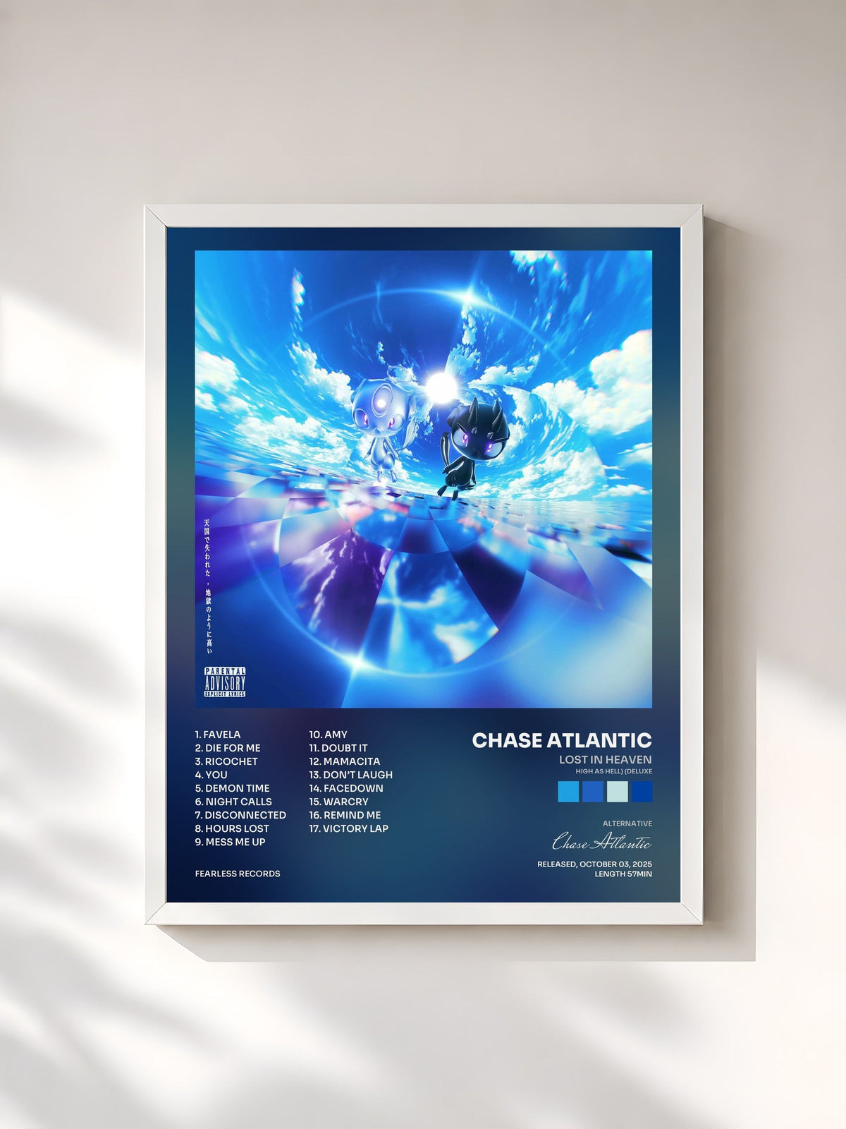 #blanc LOST IN HEAVEN (HIGH AS HELL) (Deluxe) de Chase Atlantic en lámina enmarcada, marco blanco, impresa y enmarcada en Francia