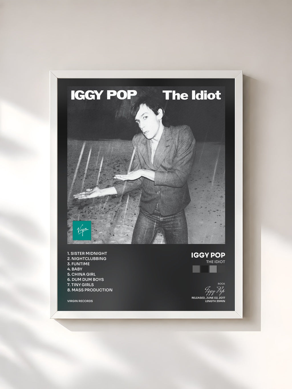 #blanc Tableau de l'album The Idiot de Iggy Pop, cadre blanc, imprimé et encadré en France